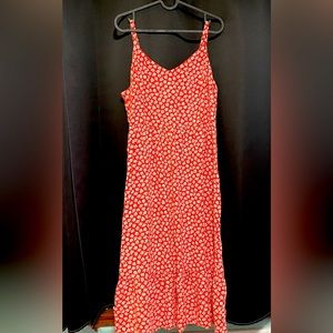Old Navy Cami Midi Dress Red Floral Print Large (Good condition/ worn few times)